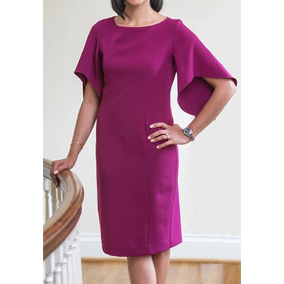 New NWT Milly Mila Cady Butterfly Sleeve Keyhole Knee Length Dress - Berry - 2 - Picture 1 of 11